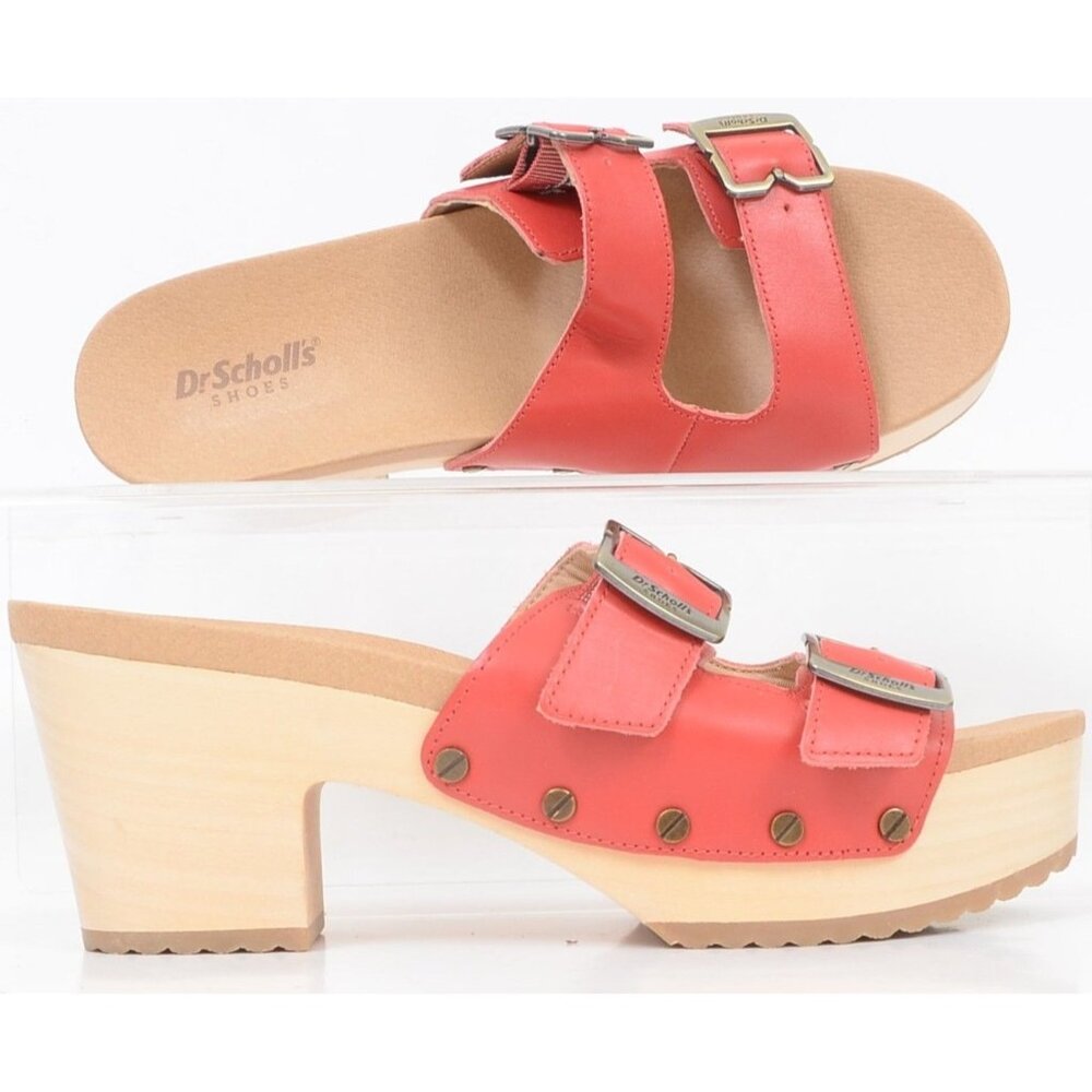 Dr. Scholl's Original‎ Vibe Women's 8 Red Leather Heeled Slide Comfort Sandals
